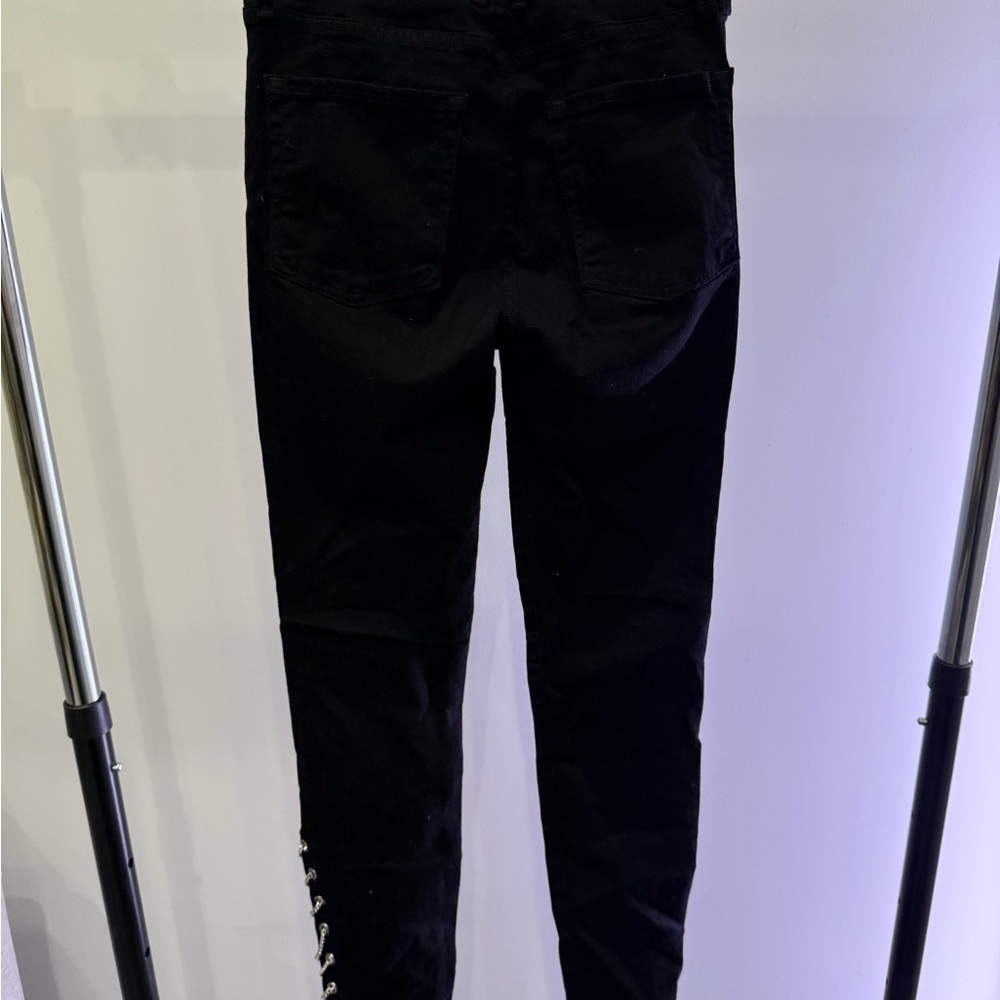 Good American Black Skinny Jeans with silver chain detailing